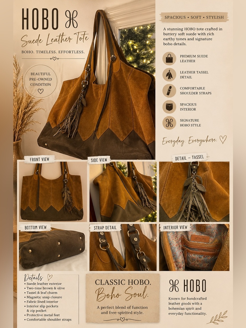 HOBO Two-Tone Suede & Leather Hobo in Brown and Olive